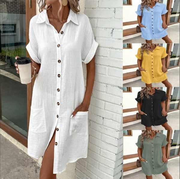 Summer Short Sleeve Shirt Dress