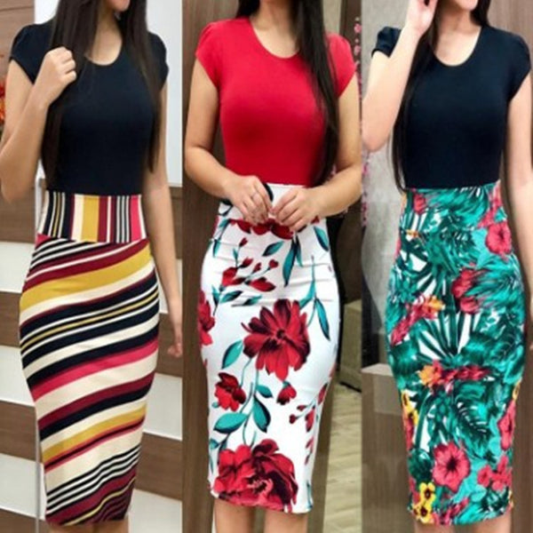 Printed Office Midi Pencil Dress